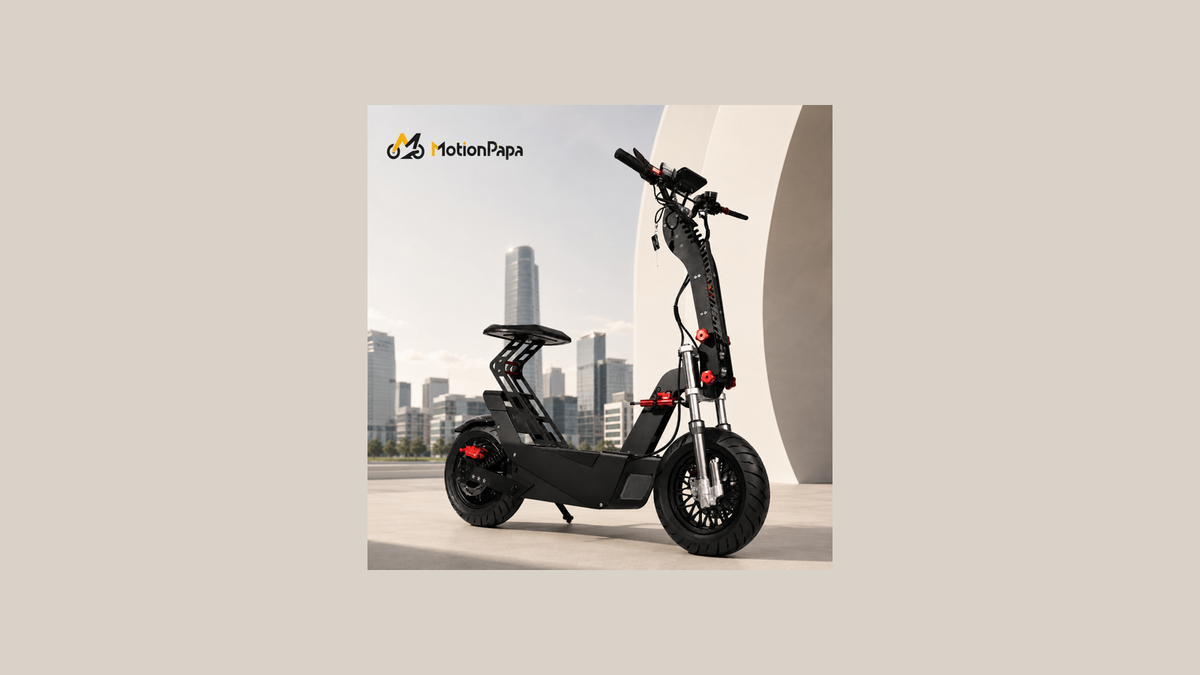 Black Ranger F8 heavy-duty electric scooter on a modern city backdrop for an F8 versus F8 Pro route comparison