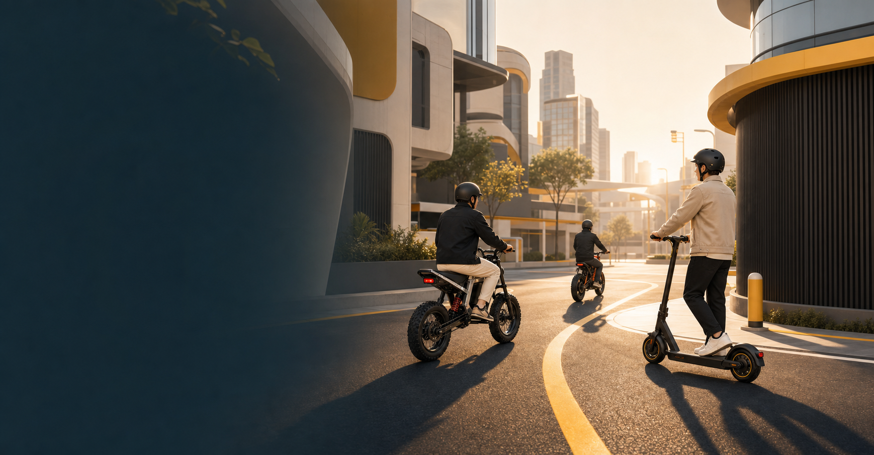 Electric riders on a city route