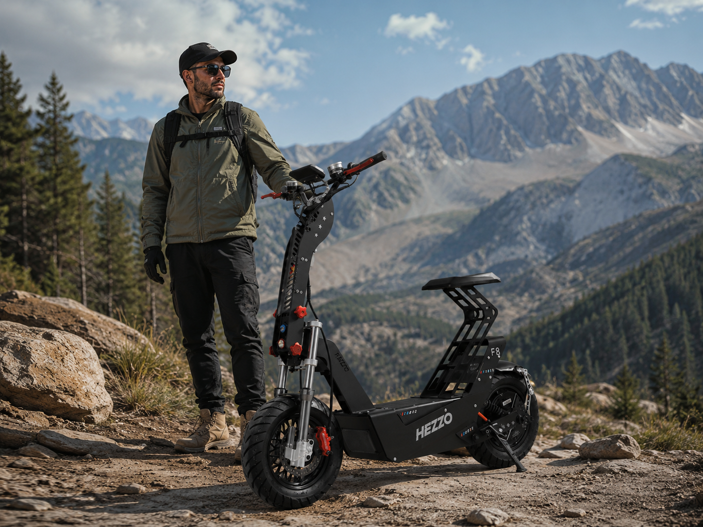 Electric scooter beside a mountain route